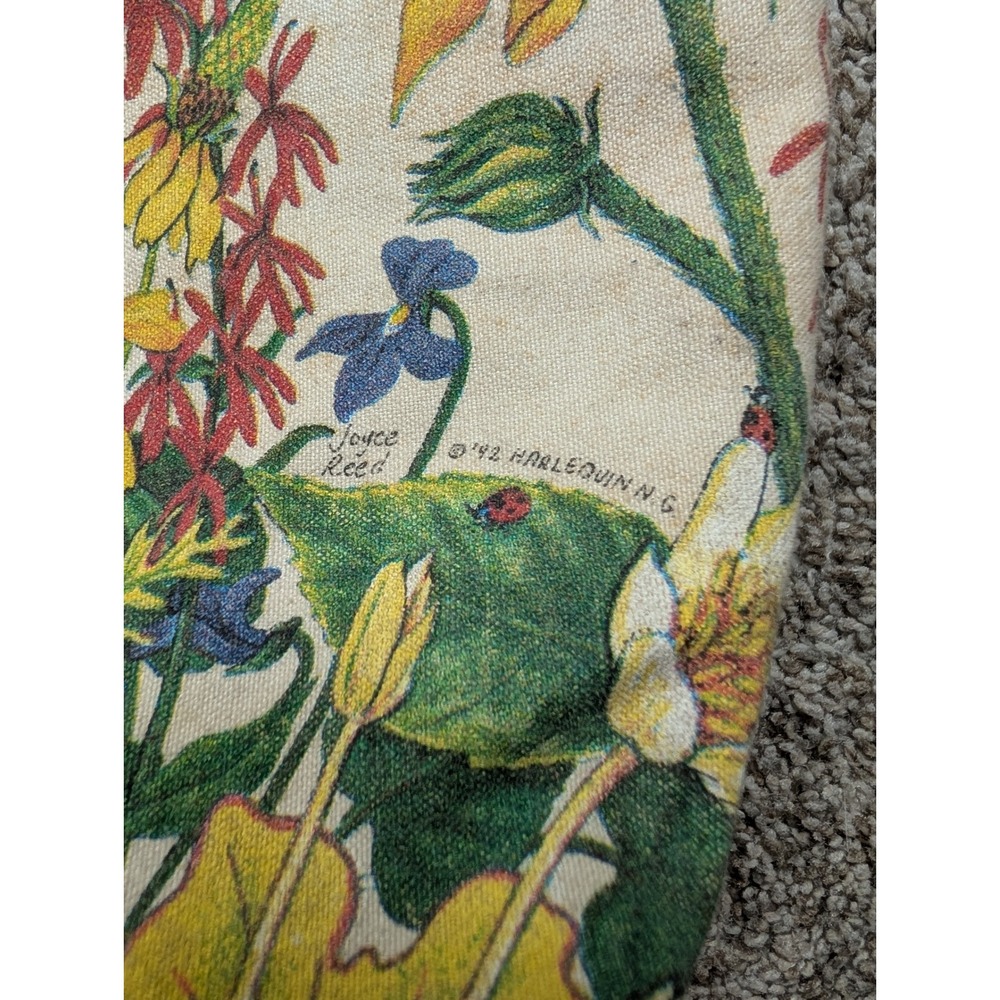 Harlequin Mills Canvas Tote Bag Women's Cream Joyce Reed Floral Print 1992 Art - Picture 3 of 9
